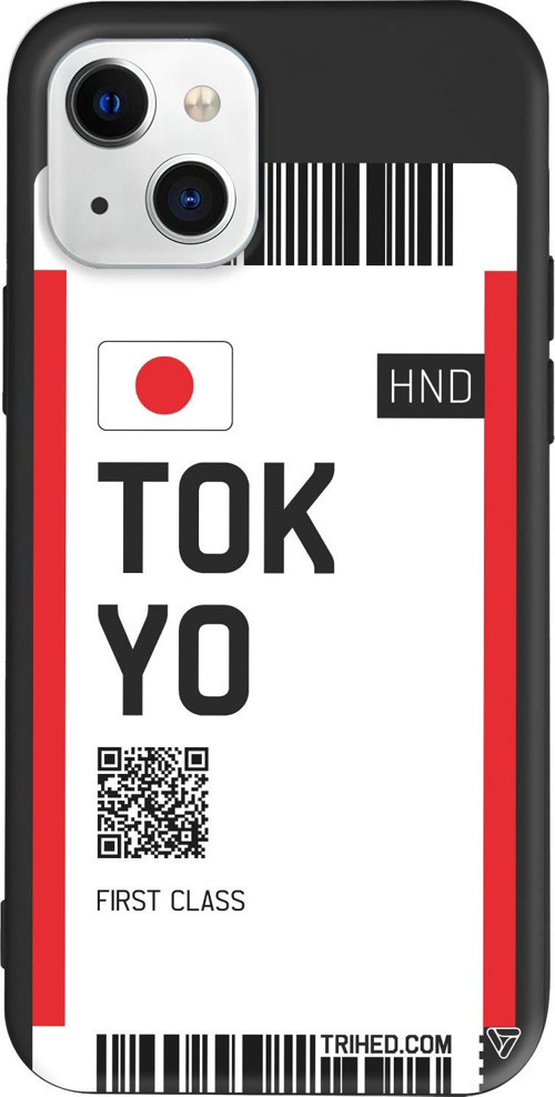iPhone 15 Uyumlu Siyah Renkli Silikon Tokyo Bileti Travel Koleksiyonu Telefon Kılıfı