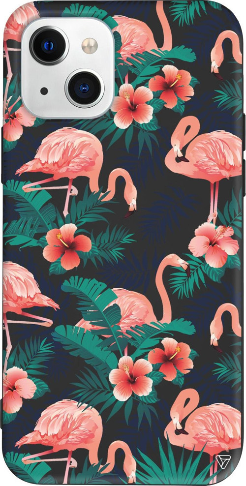 iPhone 15 Uyumlu Siyah Renkli Silikon Leaf Flamingo Animal Koleksiyonu Telefon Kılıfı