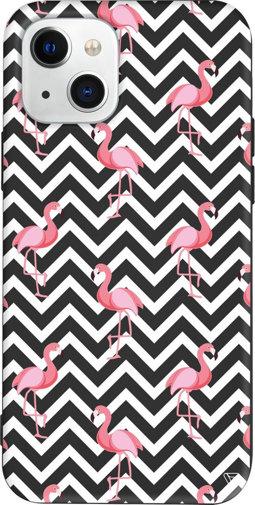 iPhone 15 Uyumlu Siyah Renkli Silikon Desen ve Flamingo Animal Koleksiyonu Telefon Kılıfı