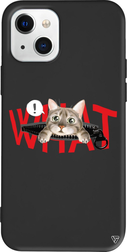 iPhone 15 Uyumlu Siyah Renkli Silikon What! Kedi Animal Koleksiyonu Telefon Kılıfı