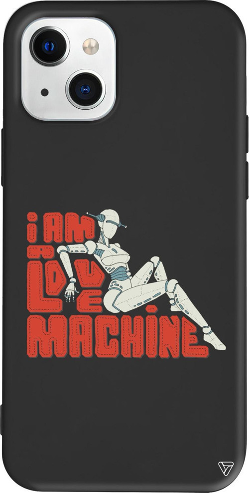iPhone 15 Uyumlu Siyah Renkli Silikon Love Machine Retro Koleksiyonu Telefon Kılıfı