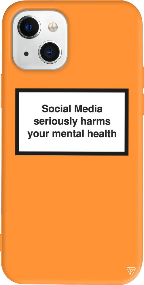 iPhone 15 Uyumlu Turuncu Renkli Social Media seriously harms your mental health Telefon Kılıfı