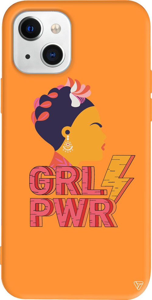 iPhone 15 Uyumlu Turuncu Renkli Silikon Grl Pwr Girl Boss Koleksiyonu Telefon Kılıfı