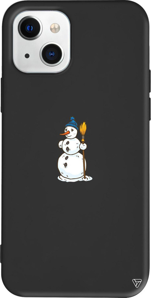 iPhone 15 Uyumlu Siyah Renkli Silikon Snowman With Broom Christmas Koleksiyonu Telefon Kılıfı
