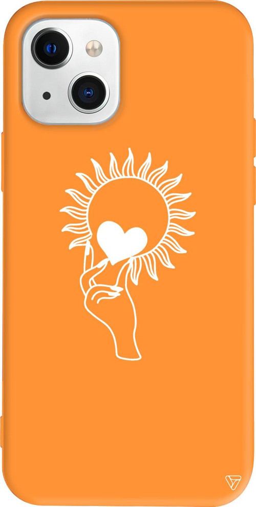 iPhone 15 Uyumlu Turuncu Renkli Silikon Keep Heart Line Art Koleksiyonu Telefon Kılıfı