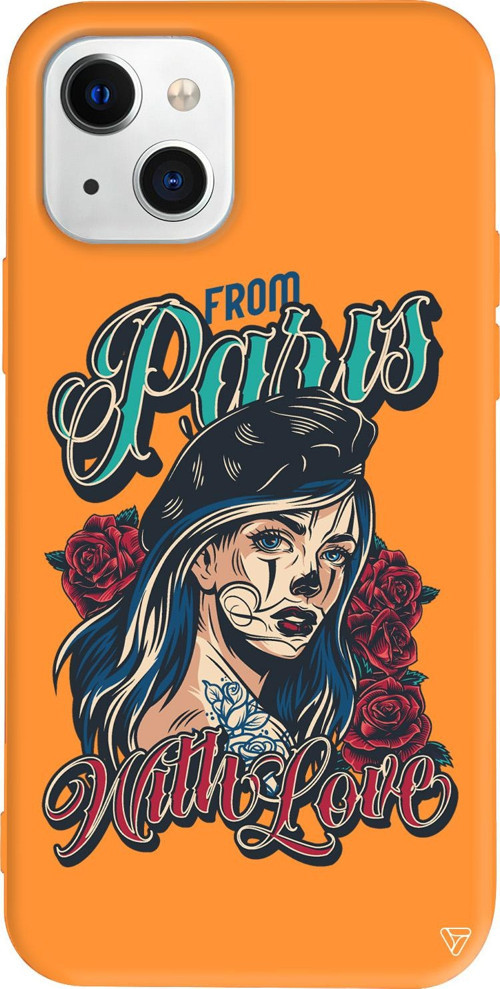iPhone 15 Uyumlu Turuncu Renkli Silikon Paris Girl Retro Koleksiyonu Telefon Kılıfı