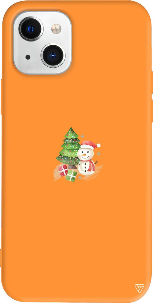 iPhone 15 Uyumlu Turuncu Renkli Silikon Cute Snowman Christmas Koleksiyonu Telefon Kılıfı