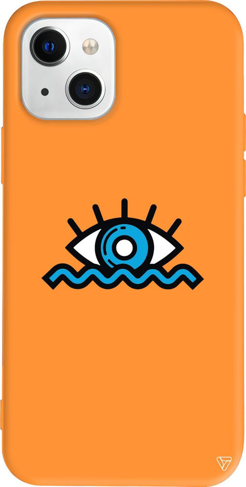 iPhone 15 Uyumlu Turuncu Renkli Silikon Denizci Gözü Eyes on You Koleksiyonu Telefon Kılıfı