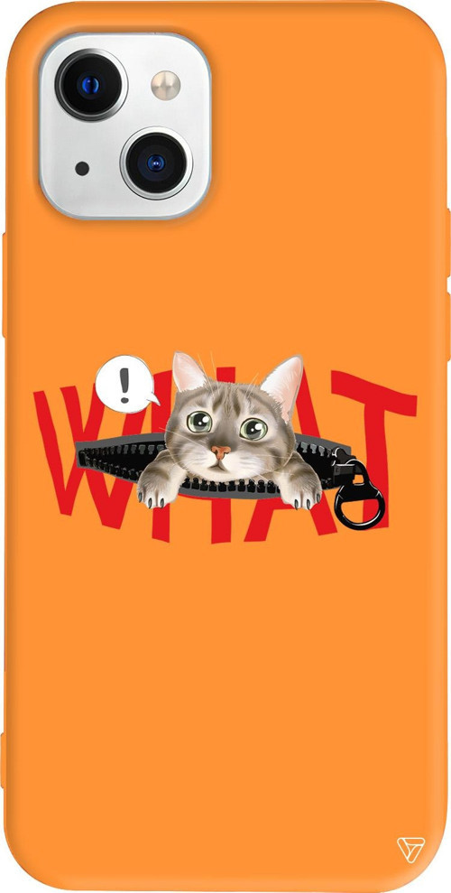 iPhone 15 Uyumlu Turuncu Renkli Silikon What! Kedi Animal Koleksiyonu Telefon Kılıfı