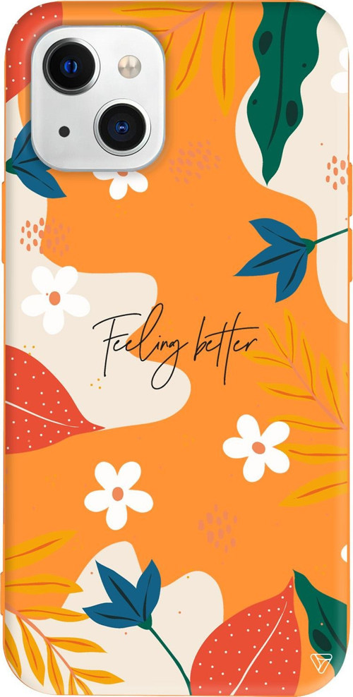 iPhone 15 Uyumlu Turuncu Renkli Silikon Feeling Better Floral Koleksiyonu Telefon Kılıfı