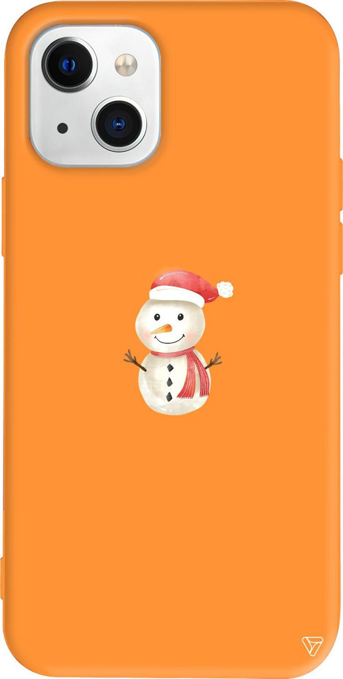 iPhone 15 Uyumlu Turuncu Renkli Silikon Snowman Christmas Koleksiyonu Telefon Kılıfı