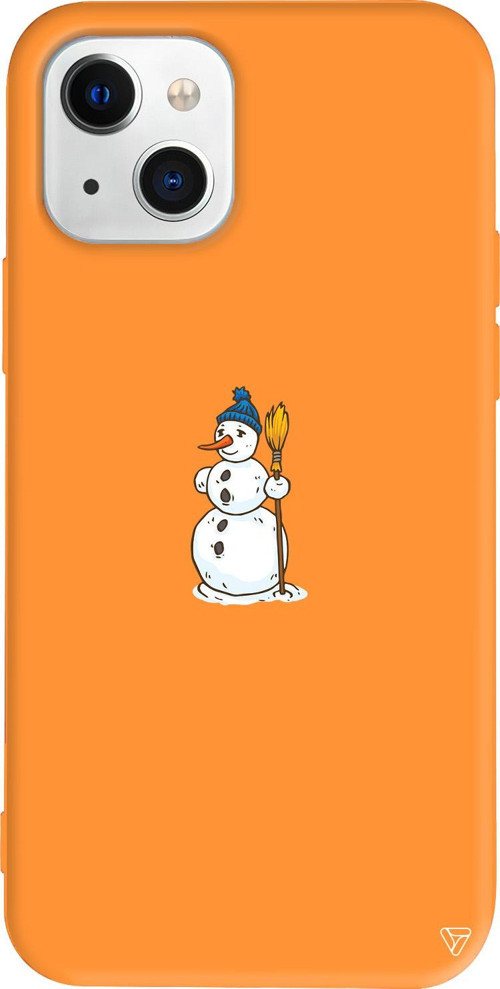 iPhone 15 Uyumlu Turuncu Renkli Silikon Snowman With Broom Christmas Koleksiyonu Telefon Kılıfı
