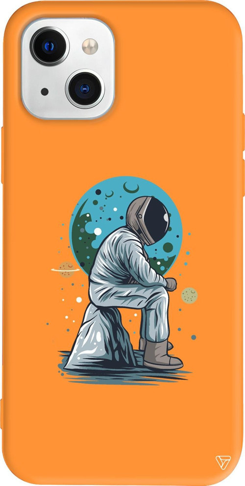 iPhone 15 Uyumlu Turuncu Renkli Silikon Forever Alone Space Koleksiyonu Telefon Kılıfı
