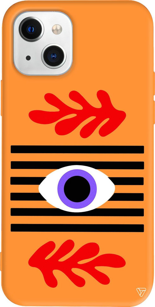 iPhone 15 Uyumlu Turuncu Renkli Silikon Mor Göz Eyes on You Koleksiyonu Telefon Kılıfı