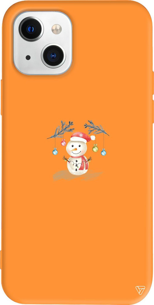 iPhone 15 Uyumlu Turuncu Renkli Silikon Sugar Snowman Christmas Koleksiyonu Telefon Kılıfı