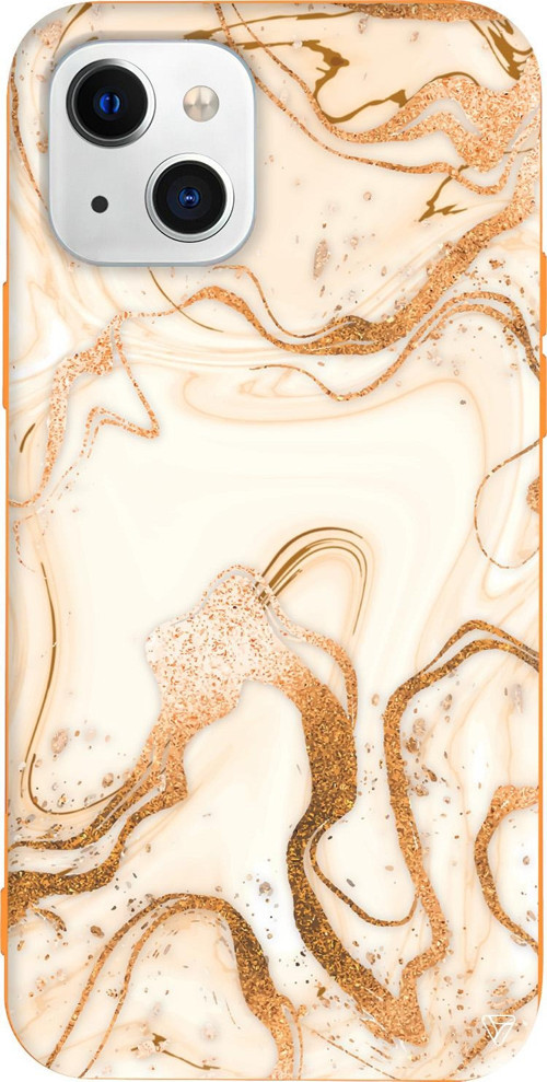 iPhone 15 Uyumlu Turuncu Renkli Silikon Gold Marble Mermer Koleksiyonu Telefon Kılıfı