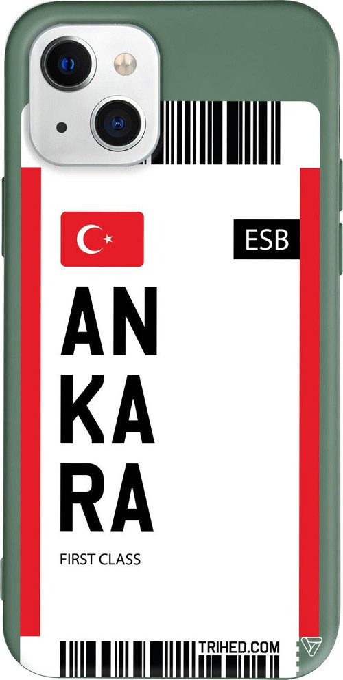 iPhone 15 Uyumlu Yeşil Renkli Silikon Ankara Bileti Travel Koleksiyonu Telefon Kılıfı