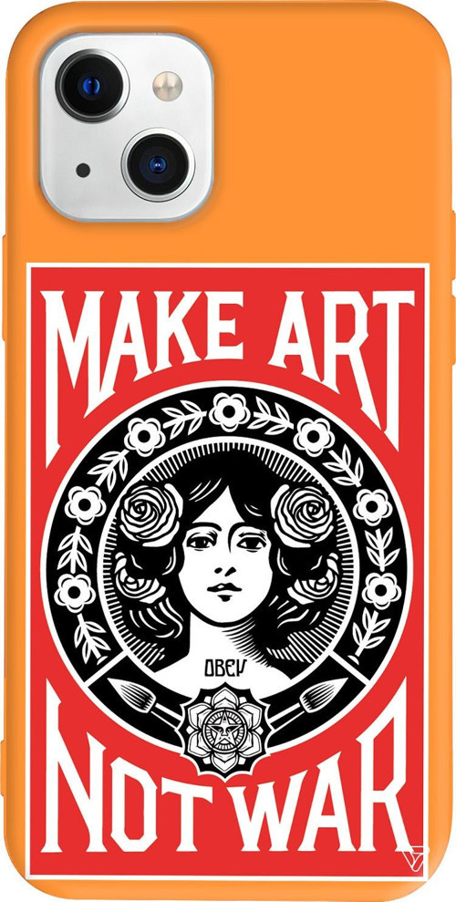 iPhone 15 Uyumlu Turuncu Renkli Silikon Obey Make Love Art Koleksiyonu Telefon Kılıfı