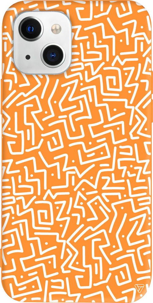 iPhone 15 Uyumlu Turuncu Renkli Silikon Sweet Doodle White Desenler Koleksiyonu Telefon Kılıfı