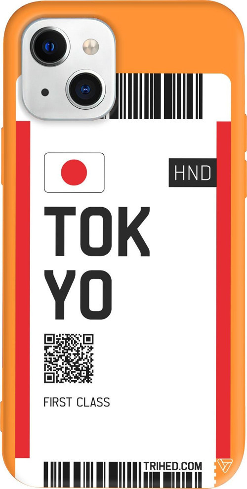 iPhone 15 Uyumlu Turuncu Renkli Silikon Tokyo Bileti Travel Koleksiyonu Telefon Kılıfı