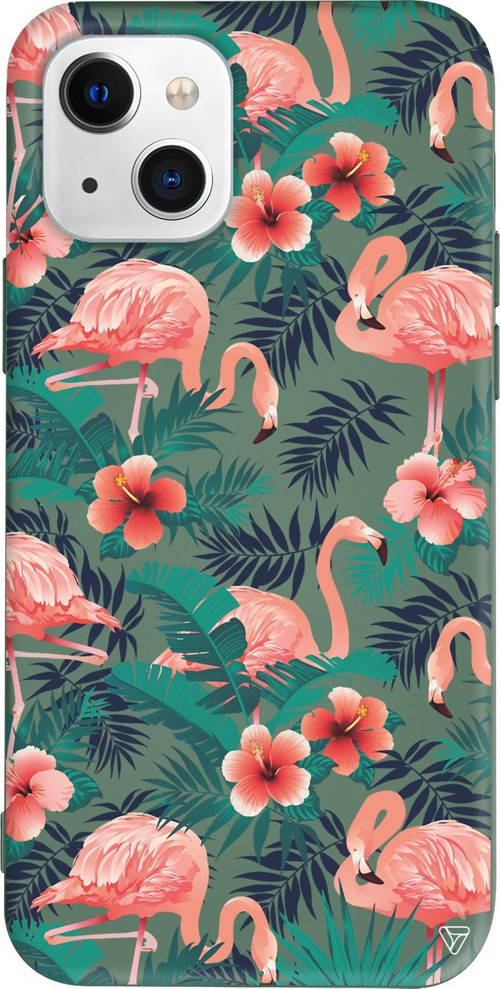 iPhone 15 Uyumlu Yeşil Renkli Silikon Leaf Flamingo Animal Koleksiyonu Telefon Kılıfı