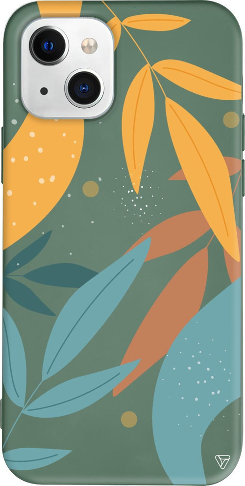iPhone 15 Uyumlu Yeşil Renkli Silikon Leaf Shape Abstract Koleksiyonu Telefon Kılıfı