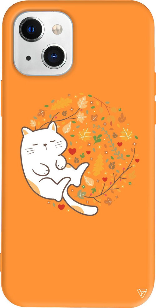 iPhone 15 Uyumlu Turuncu Renkli Silikon Uyuyan Kedi Animal Koleksiyonu Telefon Kılıfı