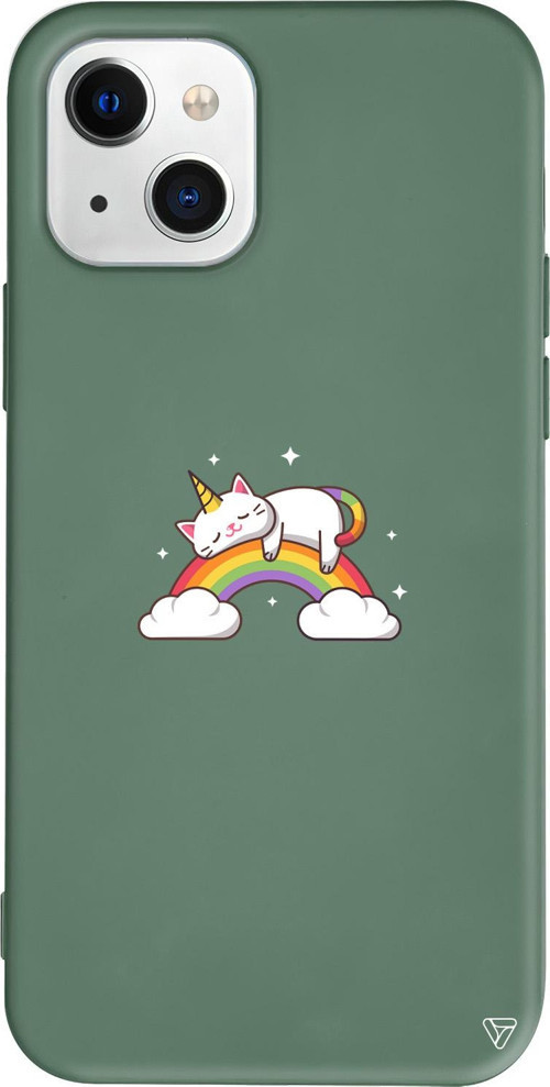 iPhone 15 Uyumlu Yeşil Renkli Silikon Caticorn 2 Sticker Koleksiyonu Telefon Kılıfı