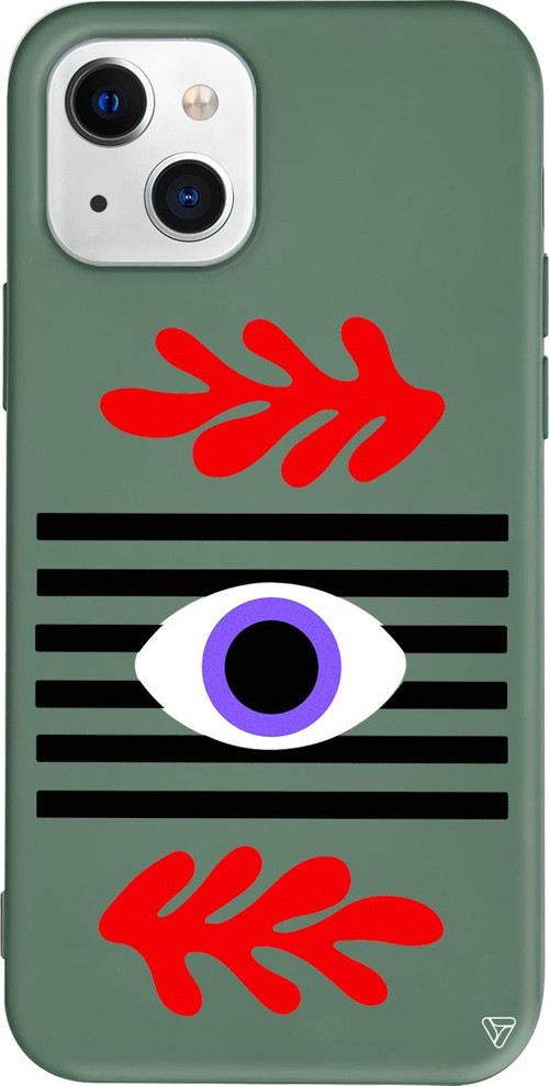 iPhone 15 Uyumlu Yeşil Renkli Silikon Mor Göz Eyes on You Koleksiyonu Telefon Kılıfı