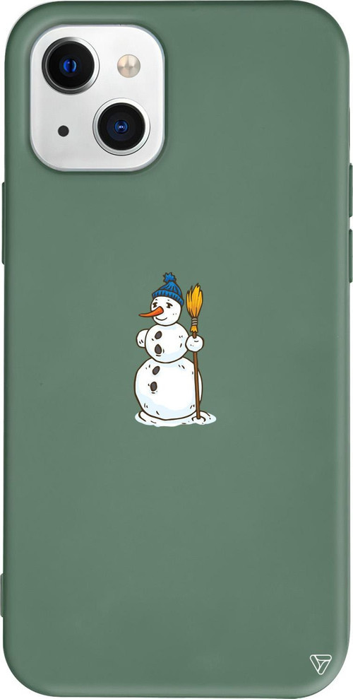 iPhone 15 Uyumlu Yeşil Renkli Silikon Snowman With Broom Christmas Koleksiyonu Telefon Kılıfı