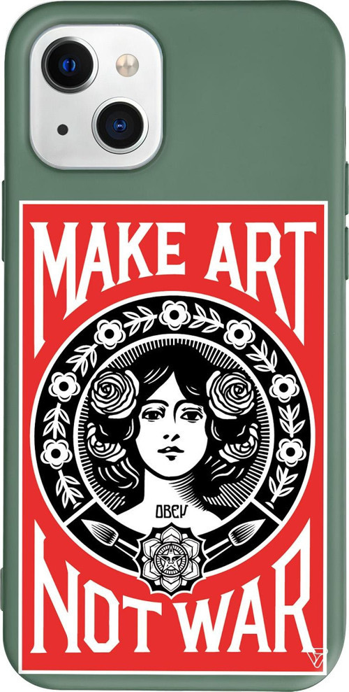 iPhone 15 Uyumlu Yeşil Renkli Silikon Obey Make Love Art Koleksiyonu Telefon Kılıfı