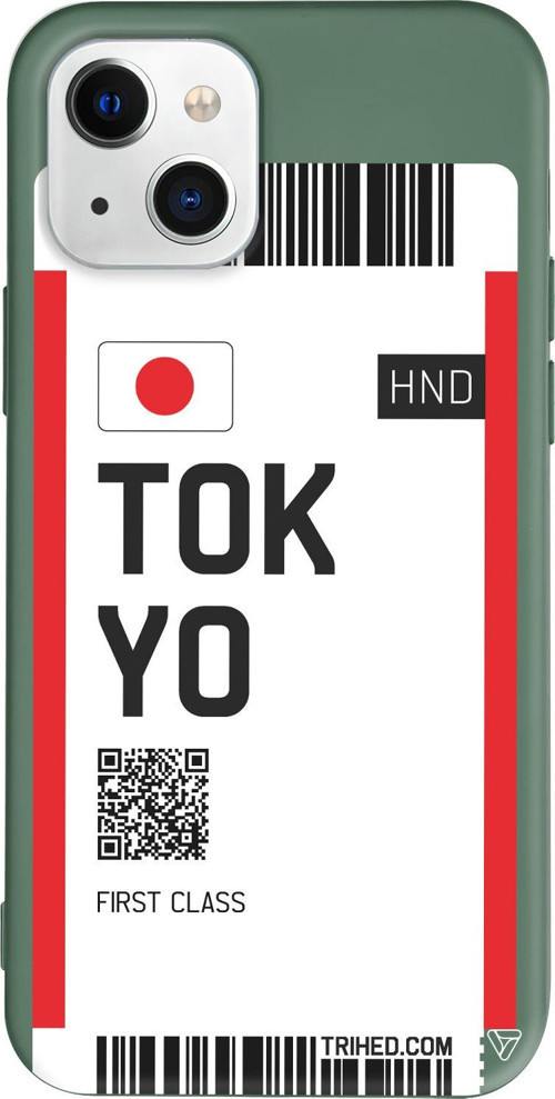 iPhone 15 Uyumlu Yeşil Renkli Silikon Tokyo Bileti Travel Koleksiyonu Telefon Kılıfı