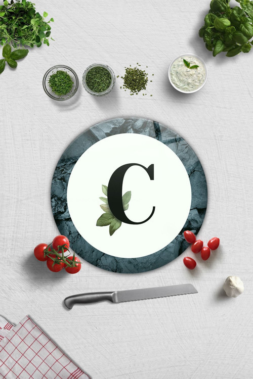 Cam Kesme Tahtası - Cam Kesme Tablası | Harfli Tasarım | C | Çap32cm