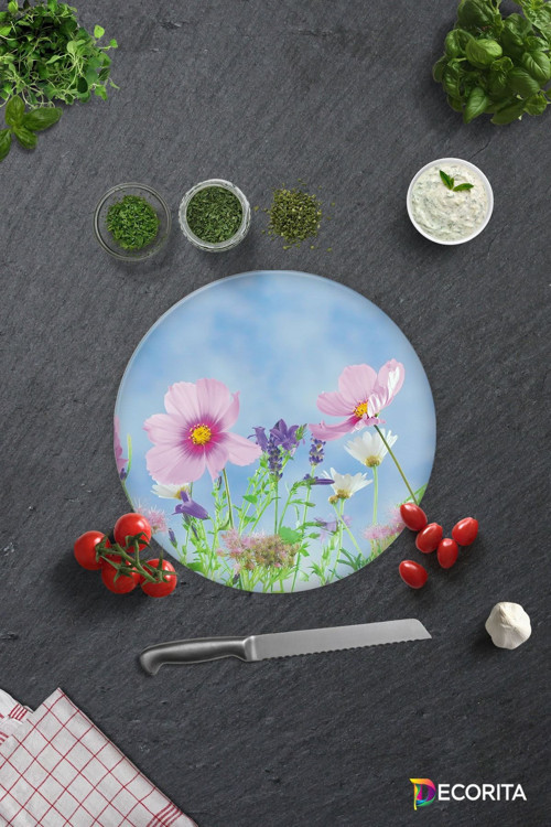 Cam Kesme Tahtası - Cam Kesme Tablası | Menekşe Desenli | Çap32cm