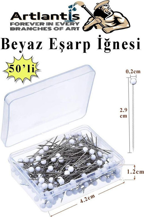 Eşarp İğnesi Beyaz 50 li 1 Paket Türban İğnesi Başörtüsü Toplu İğne Şal Düğün Nikah Nişan Kına Sünnet Takı İğnesi
