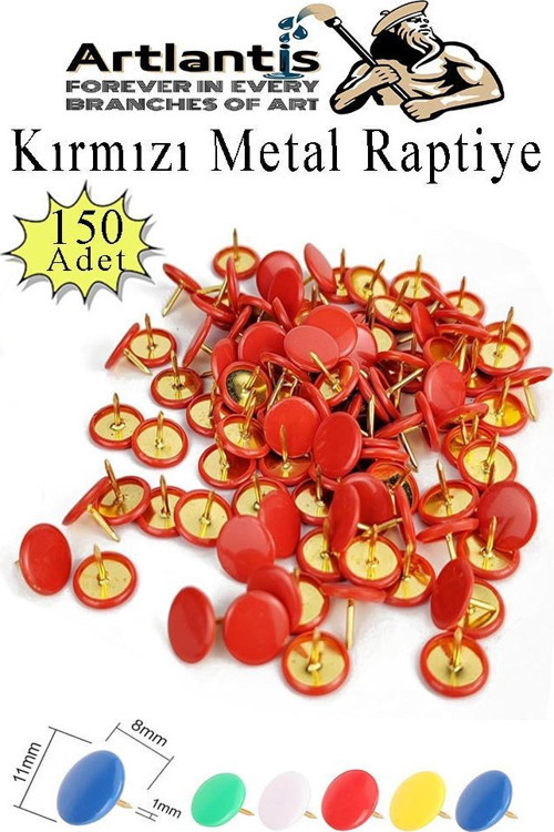 Kırmızı Raptiye 150 Adet 1 Paket Renkli Pvc Kaplı Başlıklı Raptiye Plastik Yuvarlak Düğmeli Raptiye Pano Okul Ofis Büro