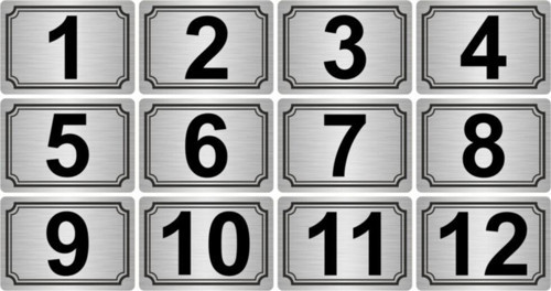 5X7Cm Metal Yapışkanlı Numara (1..12) 12 Adet Gümüş Renk Metal