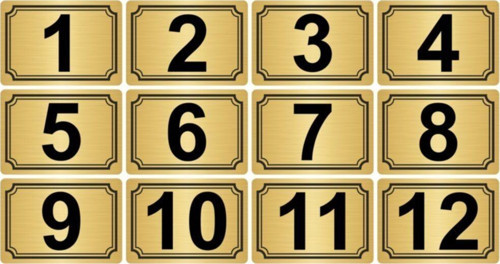 7X10Cm Metal Yapışkanlı Numara (1..12) 12 Adet Altın Renk Metal