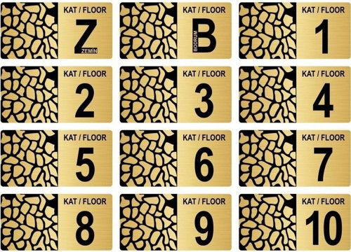 Apartman Bina Kat Numarası Levhası 7X14 Cm Altın Renk
