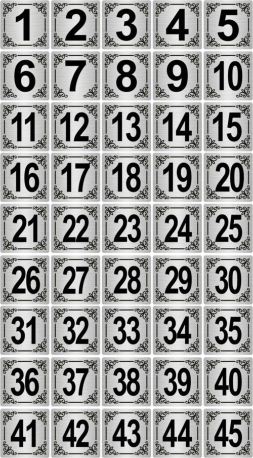 Metal Kapı,Masa,Dolap Numarası 5X5Cm 45 Adet (1..45) Gümüş Renk Metal