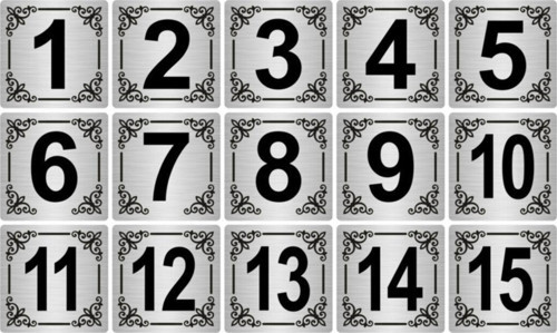 Metal Kapı,Masa,Dolap Numarası 4X4Cm 15 Adet(1..15) Gümüş Renk Metal