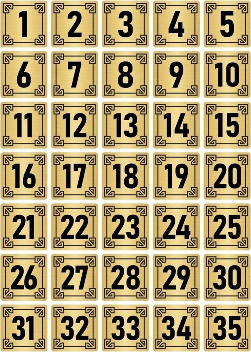 Metal Kapı Masa Dolap Numara Levhası 3,5X3,5Cm Altın Renk 35 Adet (1…35)