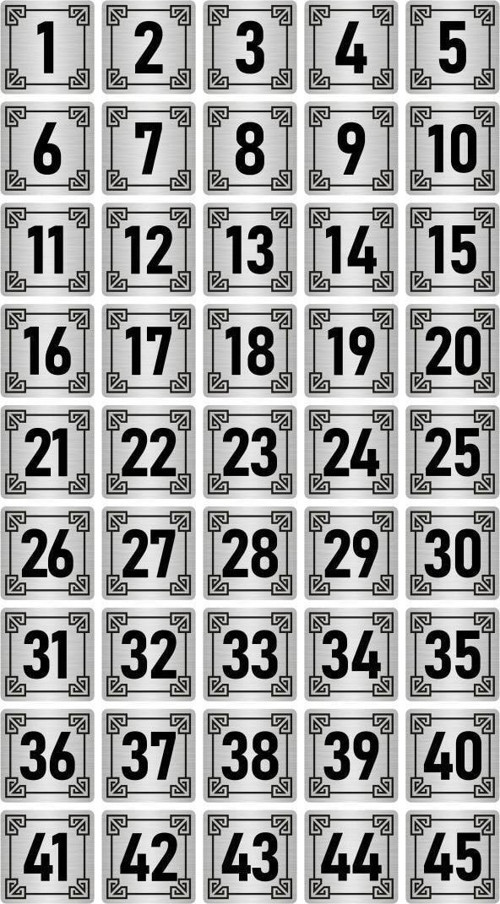 Metal Kapı Masa Dolap Numara Levhası 3,5X3,5Cm Gümüş Renk 45 Adet (1…45)