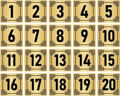 Metal Kapı Masa Dolap Numara Levhası 4X4Cm Altın Renk 20 Adet (1…20)