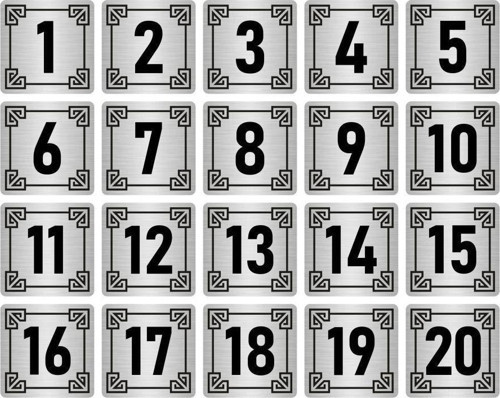 Metal Kapı Masa Dolap Numara Levhası 5X5Cm Gümüş Renk 20 Adet (1…20)
