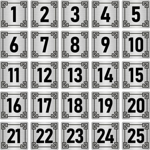 Metal Kapı Masa Dolap Numara Levhası 5X5Cm Gümüş Renk 25 Adet (1…25)