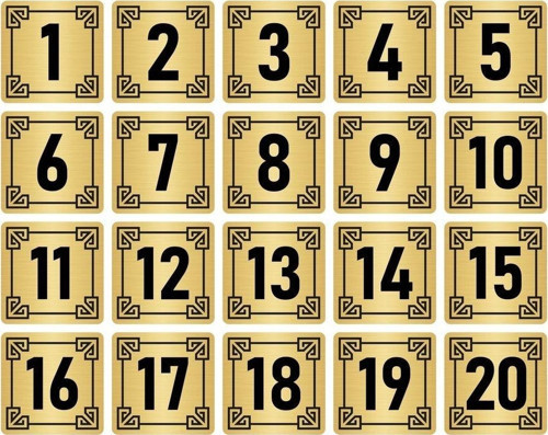 Metal Kapı Masa Dolap Numara Levhası 7X7Cm Altın Renk 20 Adet (1…20)