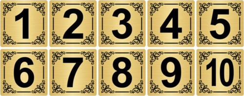 Metal Kapı,Masa,Dolap Numarası 10X10Cm 10 Adet (1..10) Altın Renk Metal