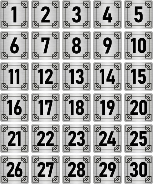 Metal Kapı Masa Dolap Numara Levhası 10X10Cm Gümüş Renk 30 Adet (1…30)
