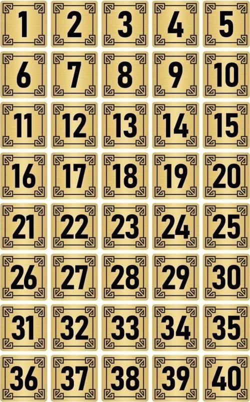 Metal Kapı Masa Dolap Numara Levhası 10X10Cm Altın Renk 40 Adet (1…40)